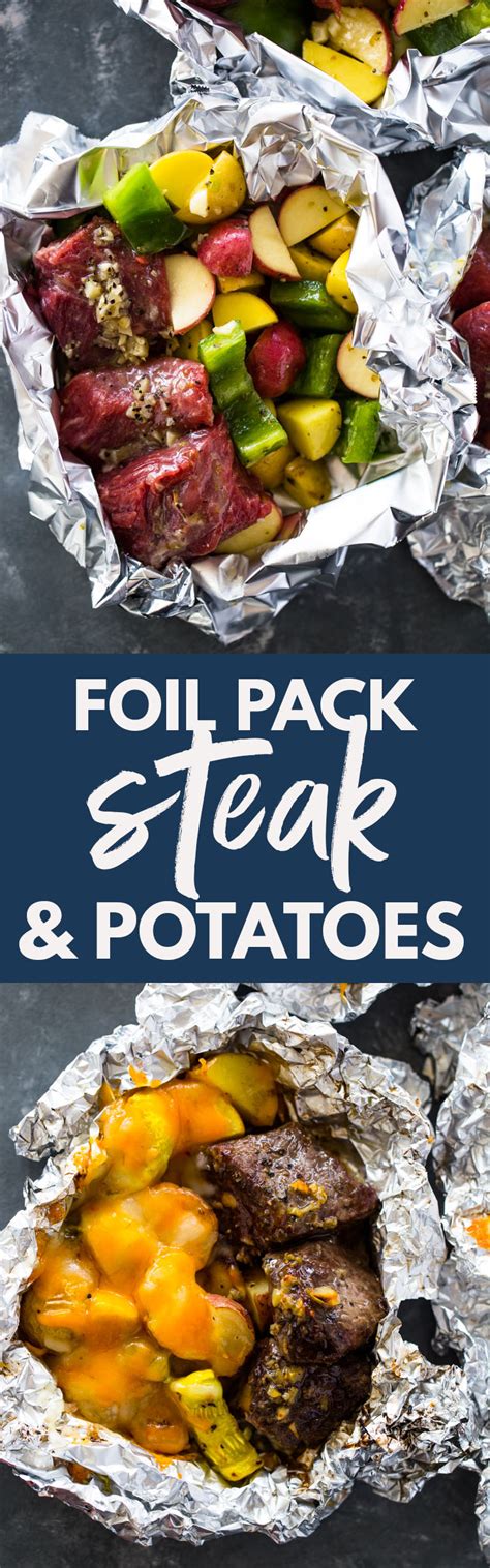 Heat oven to 350 degrees. Foil Pack Garlic Steak, Potatoes & Veggies | Gimme Delicious