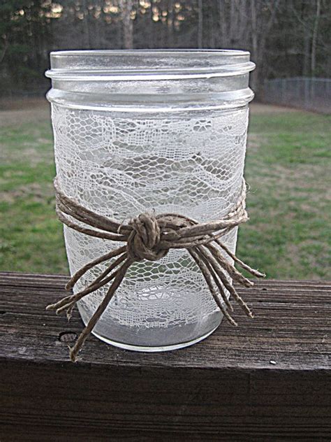Lacy Mason Jar With Twine Accent By Brickleberry On Etsy 900 Mason