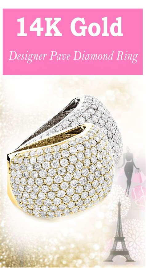 ItsHot Com 14K Gold Designer Pave Diamond Ring For Women 5 Carat Wide