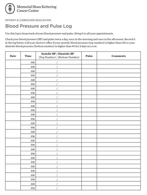 Blood Pressure Log Template Free Log Templates