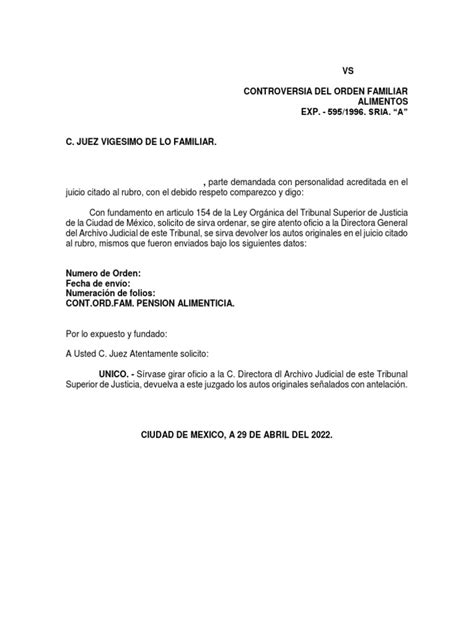 Escrito Solicitud De Expediente Al Archivo Pdf