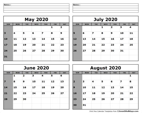 Blank Calendar For June July And August 2020 Example