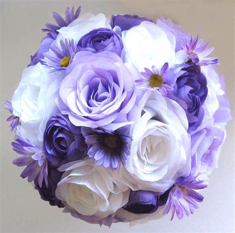 Wedding Flowers Silk Bridal Bouquet 17 Piece Package Lavender Etsy