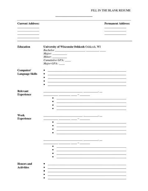 A Cv Template To Fill In Free Printable Resume Free Regarding Blank