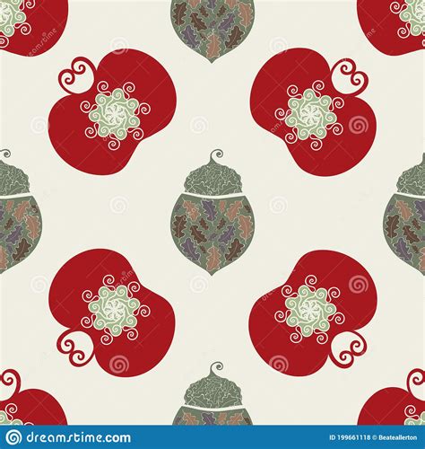 Stylized Vector Acorn And Apple Seamless Pattern Background Backdrop