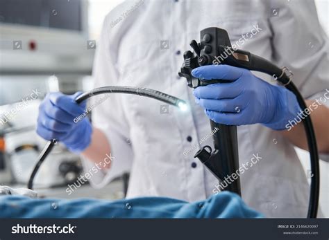 Doctor Holding Endoscope During Gastroscopy Hand Foto Stock 2146620097 Shutterstock