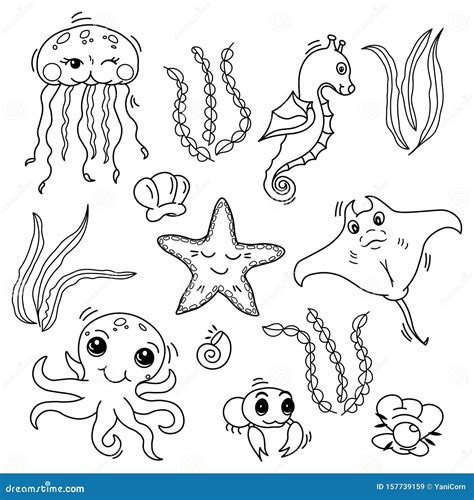 Sea Life Animals Cartoon Coloring Book 41094705