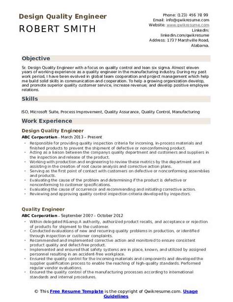 Bachelor degree in mechanical engineering, industrial management or related field. Quality Engineer Resume Samples | QwikResume