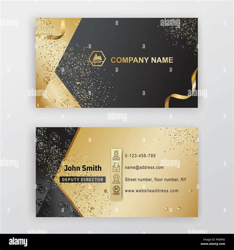 Business Card Black Gold Background With Logo Thin Icons Luxury