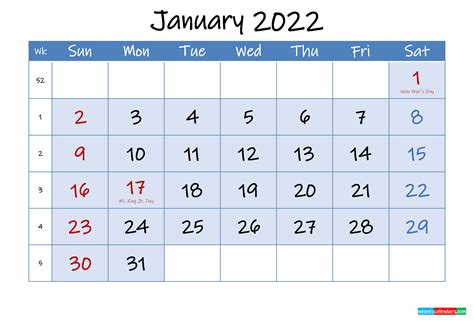 Free Printable January 2022 Calendar Template Ink22m97