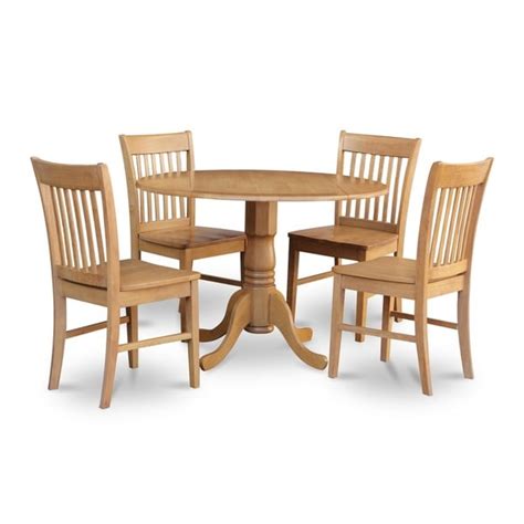 Oak Round Kitchen Table And 4 Chairs 5 Piece Dining Set Free Shipping