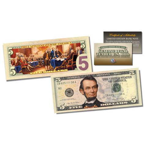 2-Sided Colorized Genuine Legal Tender U.S. $5 Five-Dollar Bill png image