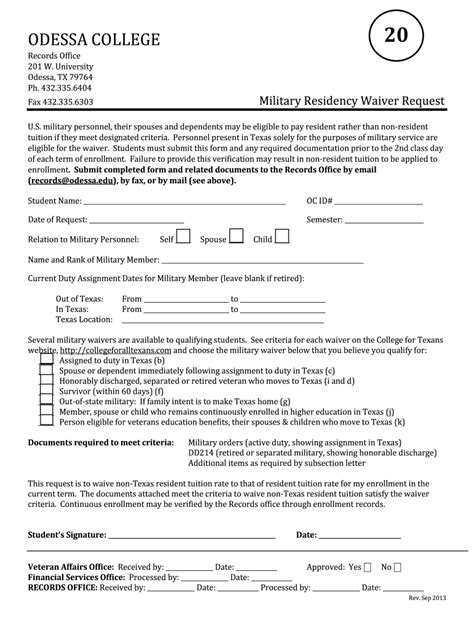 Fillable Online Military Residency Waiver Request Fax Email Print