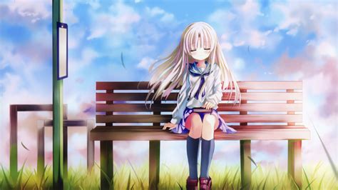 Desktop Wallpaper Cute Girl Bench Sit Relaxed Anime Hd Image