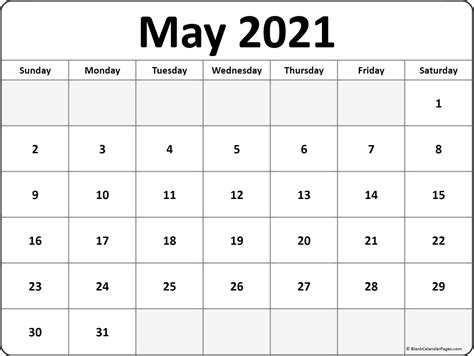 May 2021 Blank Calendar Templates