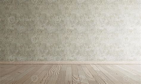 Empty Room With Wooden Floor And Raw Concrete Wall In Dark Tone Vintage