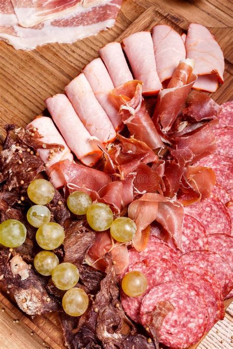Cold Meat Plate Slices Prosciutto Ham Beef Jerky Sausage Stock Photo