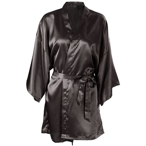 women s solid color satin kimono robe short sleeve silk bridal robe black