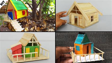 4 Easy Tiny Popsicle Stick House Diy Crafts For Kids Youtube