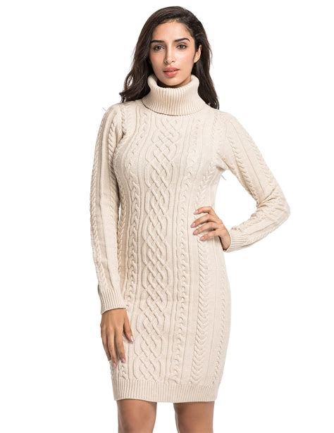 buy prettyguide women s knit sweaters long sleeve turtleneck stretchy sweater dress xxl beige at