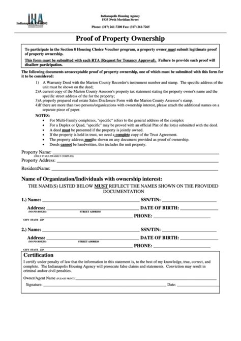 Proof Of Property Ownership Form Printable Pdf Download