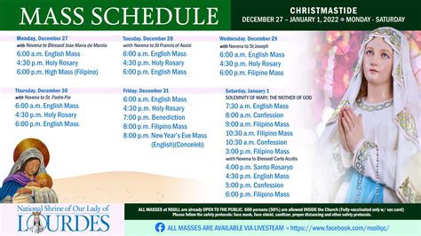 Schedule Of Masses The National Shrine Of Our Lady Of Lourdes Philippines