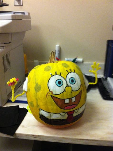 Sponge Bob Hand Painted Pumpkin Pumpkin Decorating Contest Pumpkin Projects Pumpkin Decorating