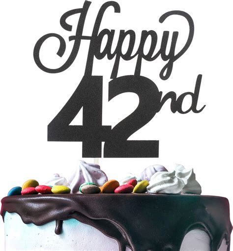 Happy 42nd Birthday Black Glitter Cardstock Paper Cake