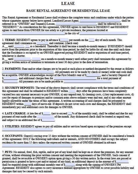 Printable Residential Lease Agreement