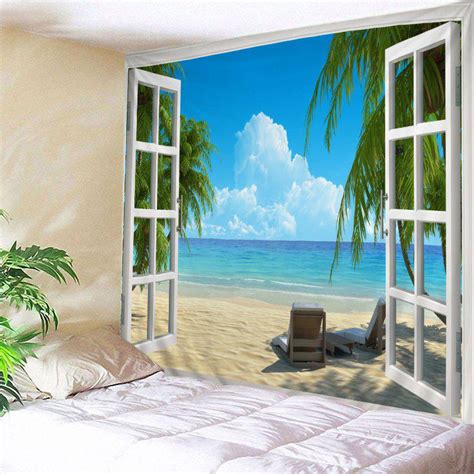 16 Off Window Beach View Print Tapestry Wall Hanging Art Decoration