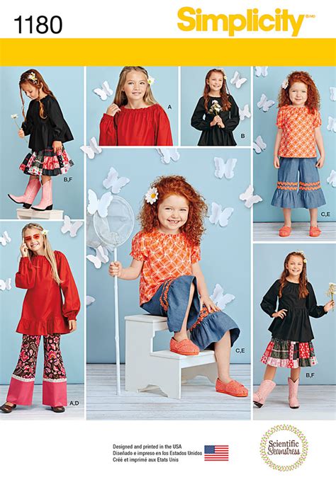 Simplicity 1180 Childs And Girls Tops Pants In Two Lengths And Skirt