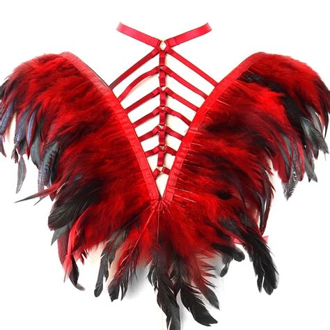 Feather Angel Wings For Women Burning Man Adjust Chest Body Harness Cage Sexy Red Wedding Bra