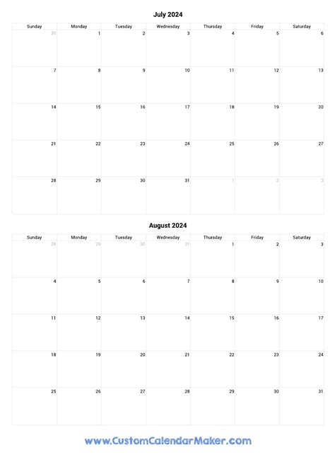 Printable Monthly Calendar July And August 2024 Cissy Deloris