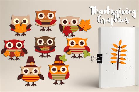 Cute Owl Thanksgiving Clipart Graphics 140397 Illustrations