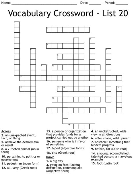 Vocabulary Crossword List 20 Wordmint