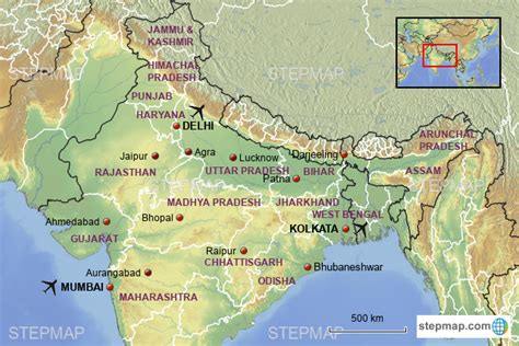 Stepmap North India Map Landkarte Für India