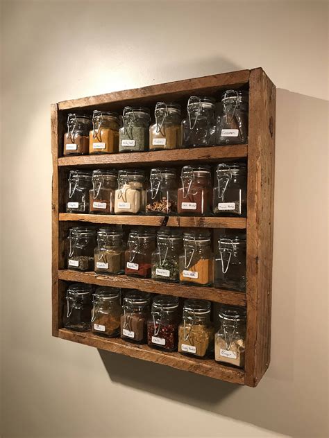 Rustic Spice Rack Includes Jars Reclaimed Pallet Wood Handmade