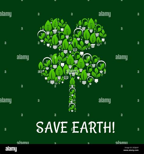 Ecology And Green Energy Vector With Clover Leaf Symbol Energy Saving