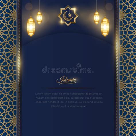 Ramadan Arabic Islamic Blue And Golden Pattern And Decorative Lanterns