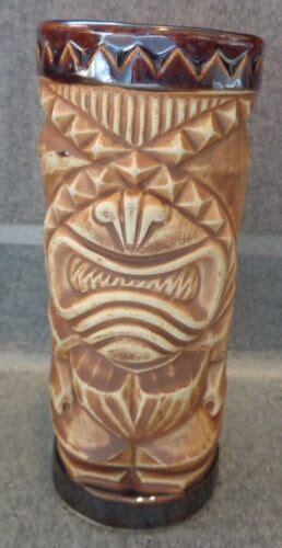 Vintage Brown Glazed Ceramic Tiki Bar Mug Orchids Of Hawaii Ebay