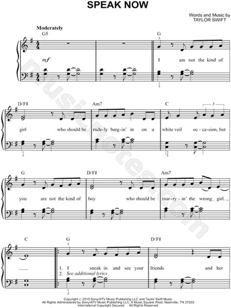 Taylor Swift Speak Now Sheet Music Easy Piano In G Major