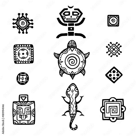 Ancient Mexican Vector Mythology Symbols American Aztec Mayan Culture