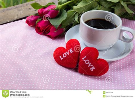 Cup Of Coffee Shape Heart Text Love And Rose Stock Photo Image Coffee Love