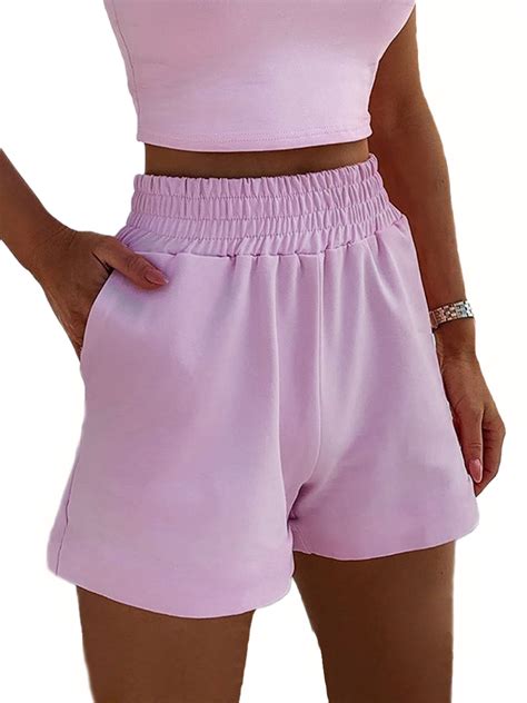 Eyicmarn Women Loose Casual Gym Sports Sweat Shorts Pants Purple
