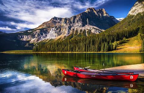 1400x911 Landscape Nature Lake Mountain Forest Canoes Water