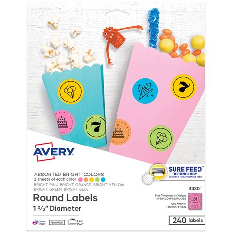 Avery Round Labels With Sure Feed Assorted Bright Colors 1 23