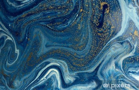 Marbled Blue And Golden Abstract Background Liquid Marble