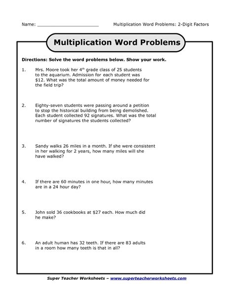 Multiplication Word Problems For Third Grade