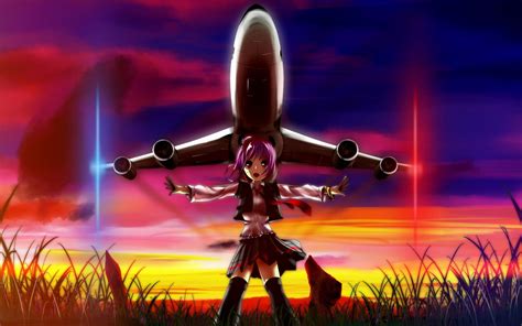 Fondos De Pantalla Anime Chicas Anime Vehículo Avión Aeronave