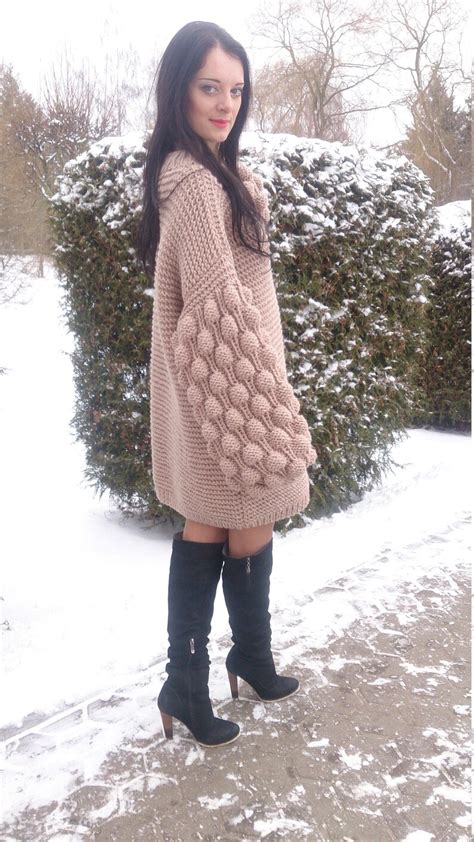 Oversized Hand Knit Sweater Dress For Women Chunky Knit Long Etsy